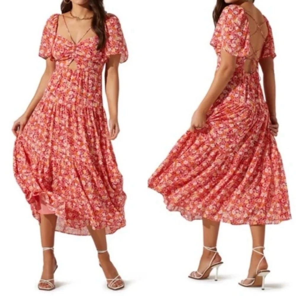 ASTR the Label Floral Cinched Bust Cutout Center Midi Dress